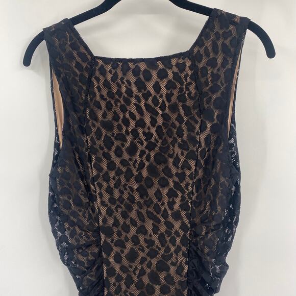 BCBGMAXAZRIA Renee Mini Dress Bodycon Ruched Leopard Print Mesh Lace Black M - Picture 5 of 9